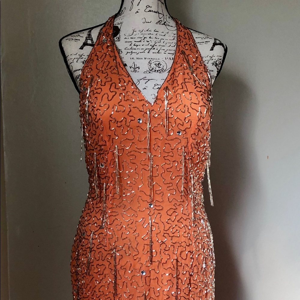 Nite Line Coral beaded cocktail dress